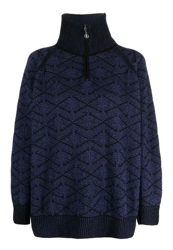 Barrie monogram-pattern zip-neck jumper - Blue