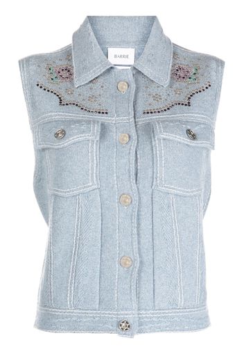 Barrie crystal-embellished sleeveless denim vest - Blue