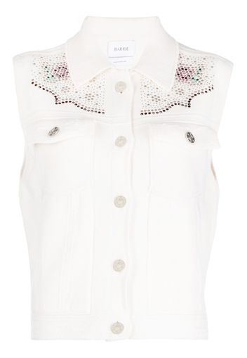 Barrie crystal-embellished sleeveless denim vest - White