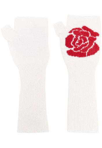 Barrie rose-embroidered fingerless gloves - White