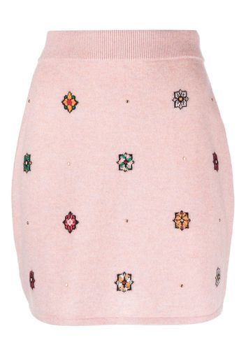 Barrie floral-motif cashmere-cotton straight skirt - Pink