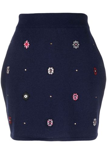 Barrie floral-motif cashmere-cotton straight skirt - 245 BLUE