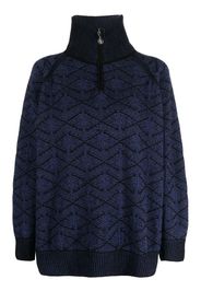 Barrie monogram-pattern zip-neck jumper - Blue