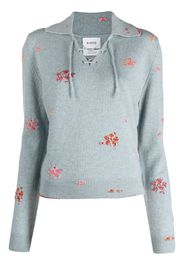 Barrie floral-embroidered V-neck jumper - Blue