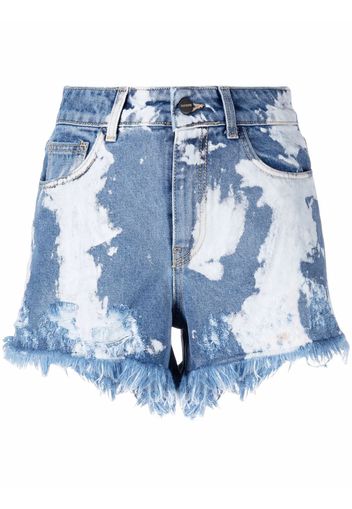 BARROW fringed distressed-finish denim shorts - Blue