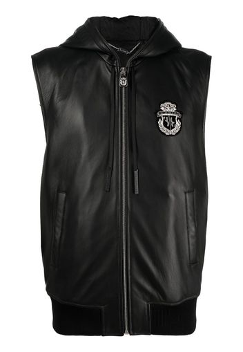 Billionaire sleeveless hooded leather zip vest - Black