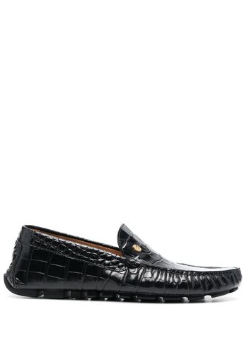 Billionaire crocodile-effect leather moccasin - Black