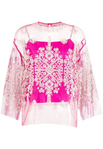 Biyan embroidered semi-sheer blouse - Pink