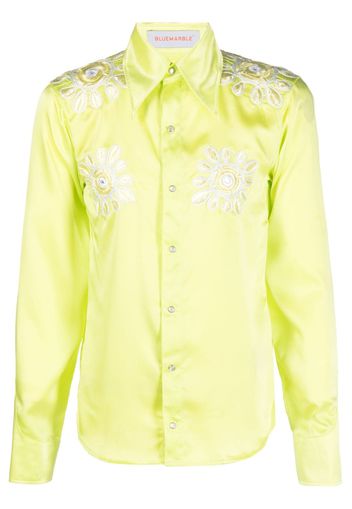 BLUEMARBLE floral-embroidery satin shirt - Green