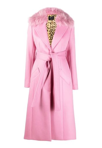 Blumarine trimmed-collar belted long coat - Pink