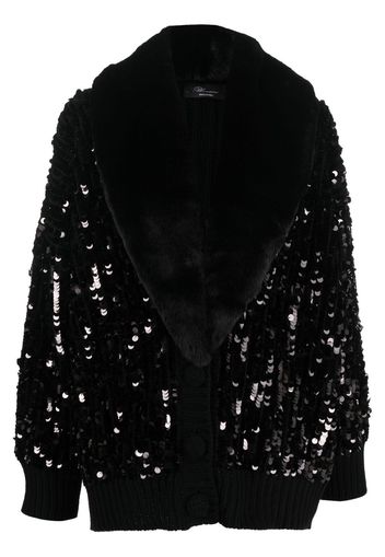 Blumarine sequin-embellished faux-fur trim cardigan - Black