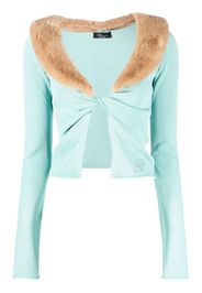 Blumarine faux-fur collar twist cardigan - Blue