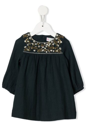 Bonpoint floral-embroidered long-sleeved dress - Green