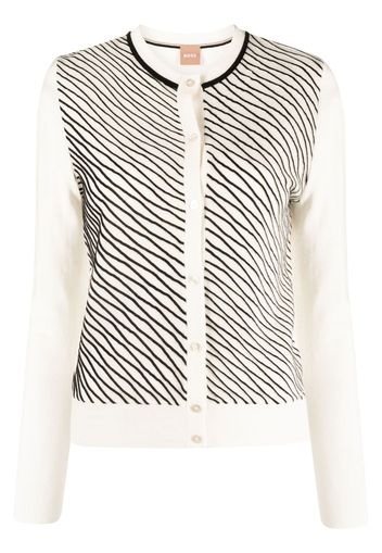 BOSS piped-stripes crew neck cardigan - White