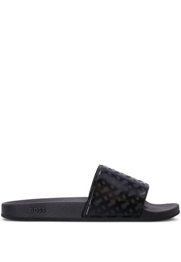 BOSS monogram-print moulded-footbed slides - Black