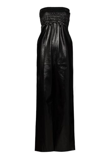 Strapless Wide Leg Leather Jumpsuit