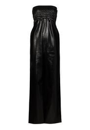 Strapless Wide Leg Leather Jumpsuit