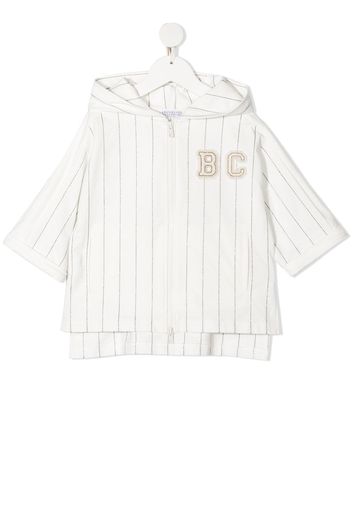 Brunello Cucinelli Kids logo-patch striped zip-up hoodie - White