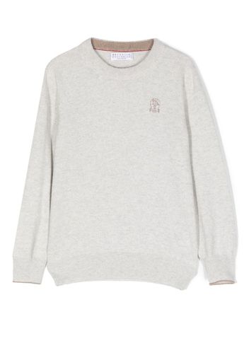 Brunello Cucinelli Kids logo-embroidered cashmere jumper - Grey