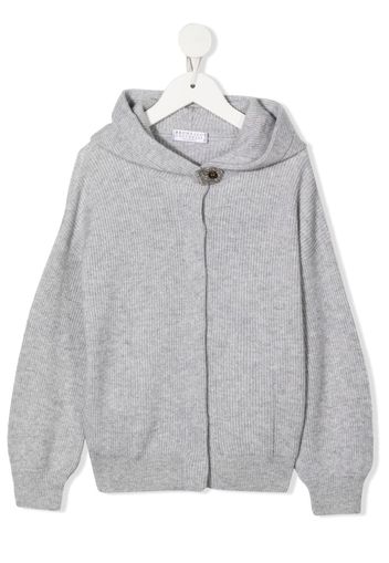 Brunello Cucinelli Kids hooded rib-knit cashmere cardigan - Grey