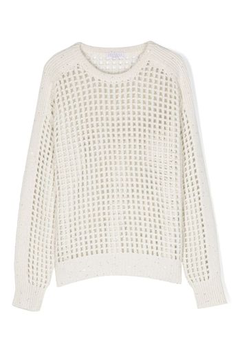 Brunello Cucinelli Kids sequin-embellished open-knit jumper - Neutrals