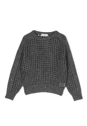 Brunello Cucinelli Kids sequin-embellished open-knit jumper - Grey