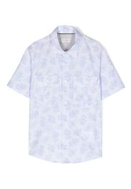 Brunello Cucinelli Kids floral-print patch-pocket shirt - Blue