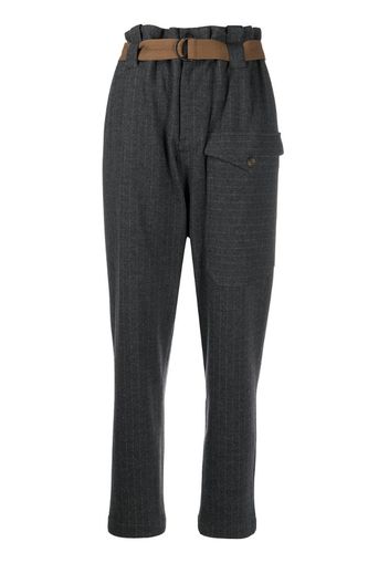 pinstriped belted trousers