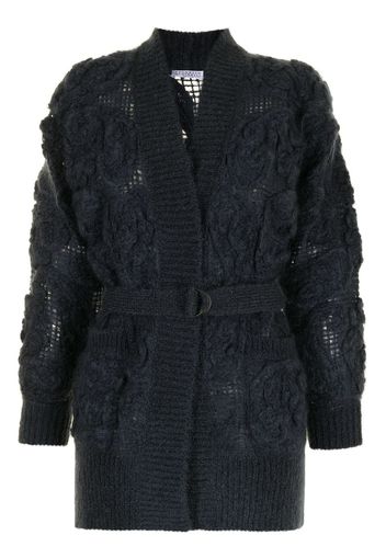 Brunello Cucinelli embroidered belted cardigan - Blue