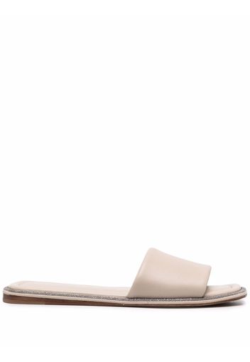 Brunello Cucinelli monili-embellished leather slides - Neutrals