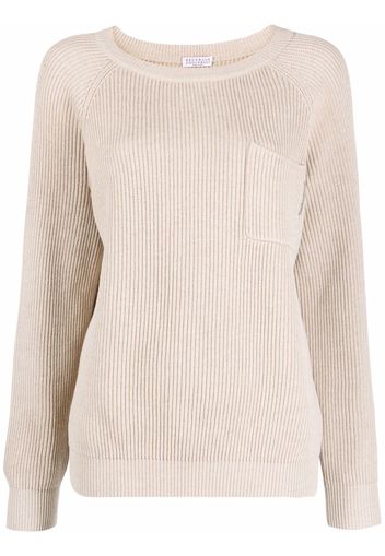 Brunello Cucinelli ribbed-knit pocket jumper - Neutrals