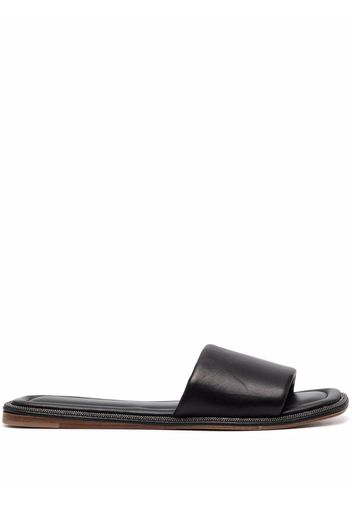 Brunello Cucinelli monili-embellished leather slides - Black