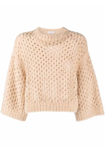 Brunello Cucinelli open-knit crew neck jumper - Neutrals