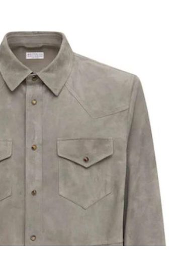 Brunello Cucinelli SUEDE SHIRT - GREY