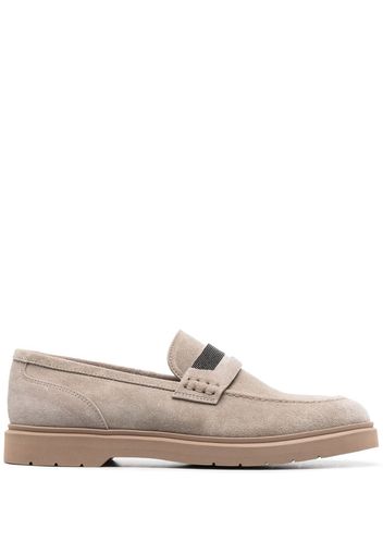 Brunello Cucinelli bead-detail suede loafers - Neutrals