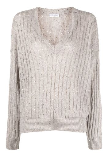 Brunello Cucinelli ribbed V-neck jumper - Neutrals