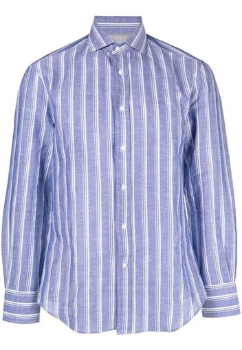 Brunello Cucinelli spread-collar striped shirt - Blue