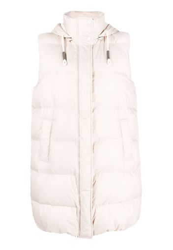 Brunello Cucinelli long quilted hooded gilet - Neutrals