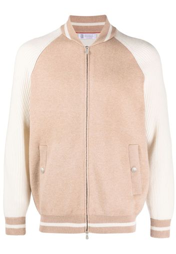 Brunello Cucinelli knitted zipped varsity jacket - Neutrals