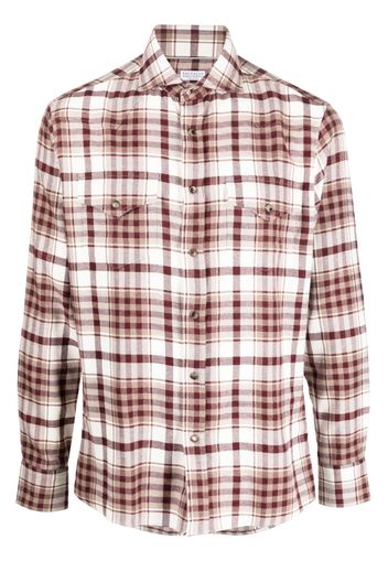 Brunello Cucinelli checked long-sleeve shirt - White