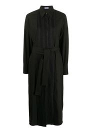 pleated bib belted shirt dress