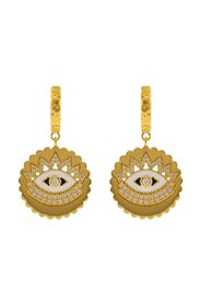 20kt yellow gold scalloped evil eye enamel and diamond huggie earrings