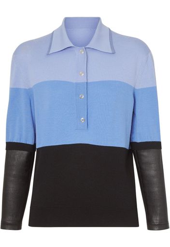 Burberry long-sleeve leather detail polo shirt - Blue