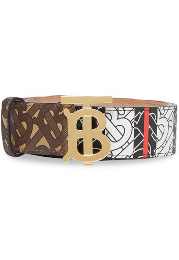 Burberry Monogram Stripe E-canvas and Leather Belt - Brown