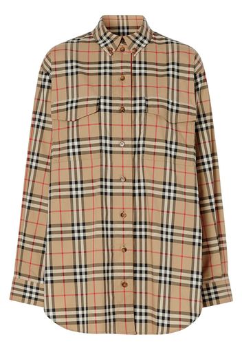 Burberry Vintage Check Stretch Cotton Oversized Shirt - Neutrals