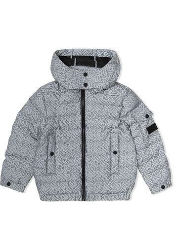 monogram print hooded puffer jacket