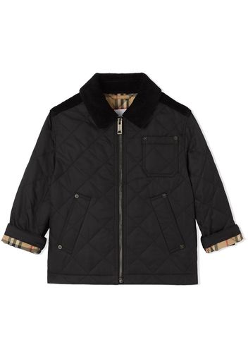 Burberry Kids corduroy collar quilted jacket - Black