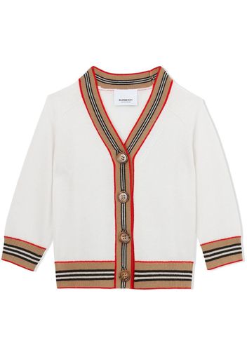 Burberry Kids Icon Stripe-trim wool cardigan - White