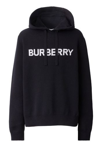 Burberry logo-intarsia drawstring hoodie - Blue