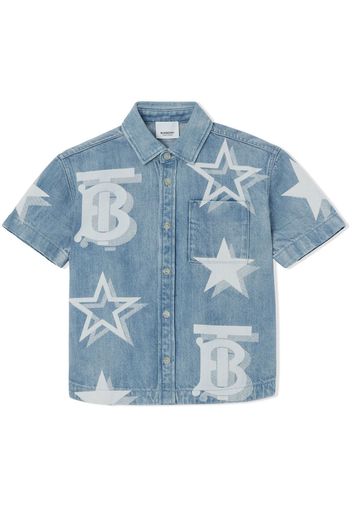 Burberry Kids monogram-print denim shirt - Blue